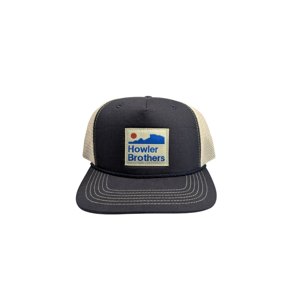 Howler Brothers‎ Trucker Hat Mens Beige Tan Black Logo Patch Snapback Cap